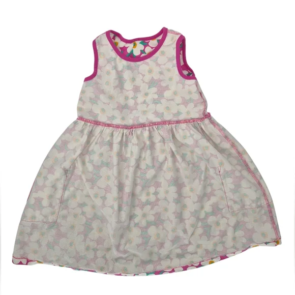 Hanna Anderson Floral Pocket Dress | Pink Retro‎ Daisy Cotton Twirl Dress Sz 10 - Picture 2 of 10